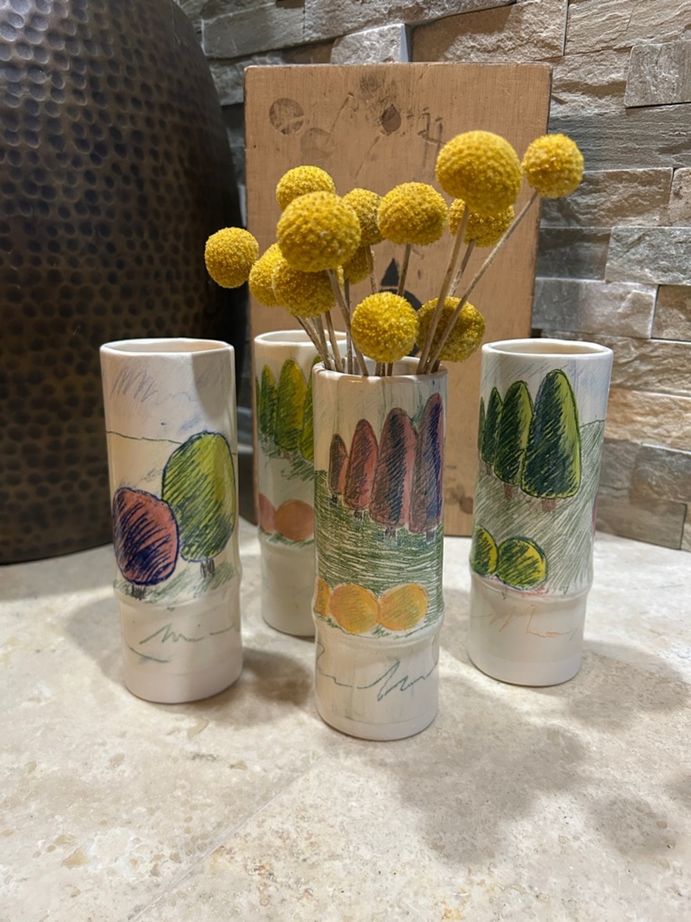 Hand-Painted Ceramic Bud Vase by Cleveland Ohio Artist Ann Caywood Brown (E)